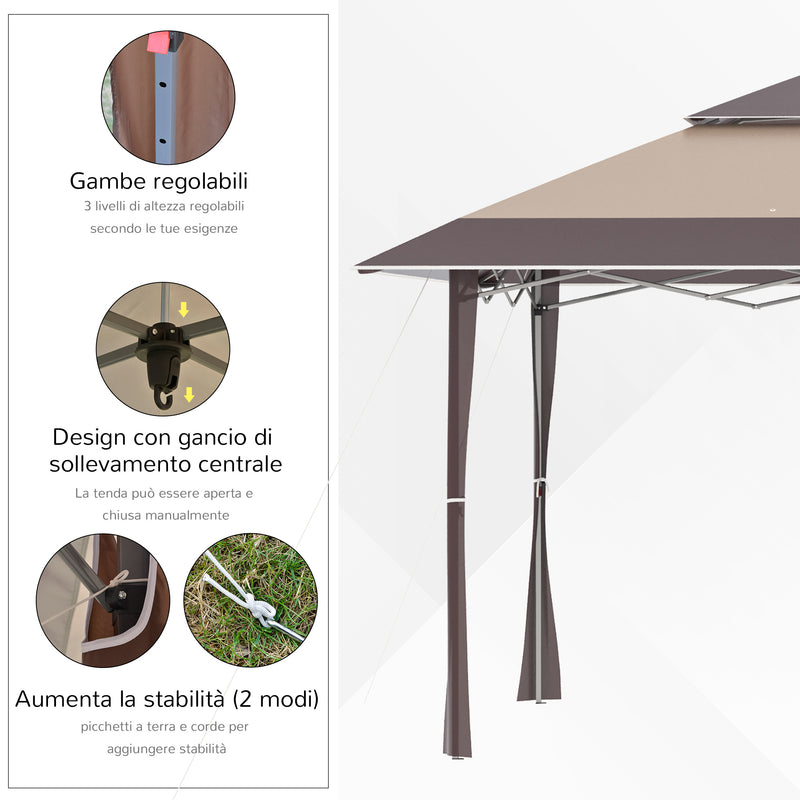 Gazebo da Giardino 3,96x3,96m in Metallo Cachi e Caffè-5