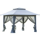 Gazebo da Giardino 3,64x3,64x2,94m in Acciaio e Tessuto Oxford Grigio-1