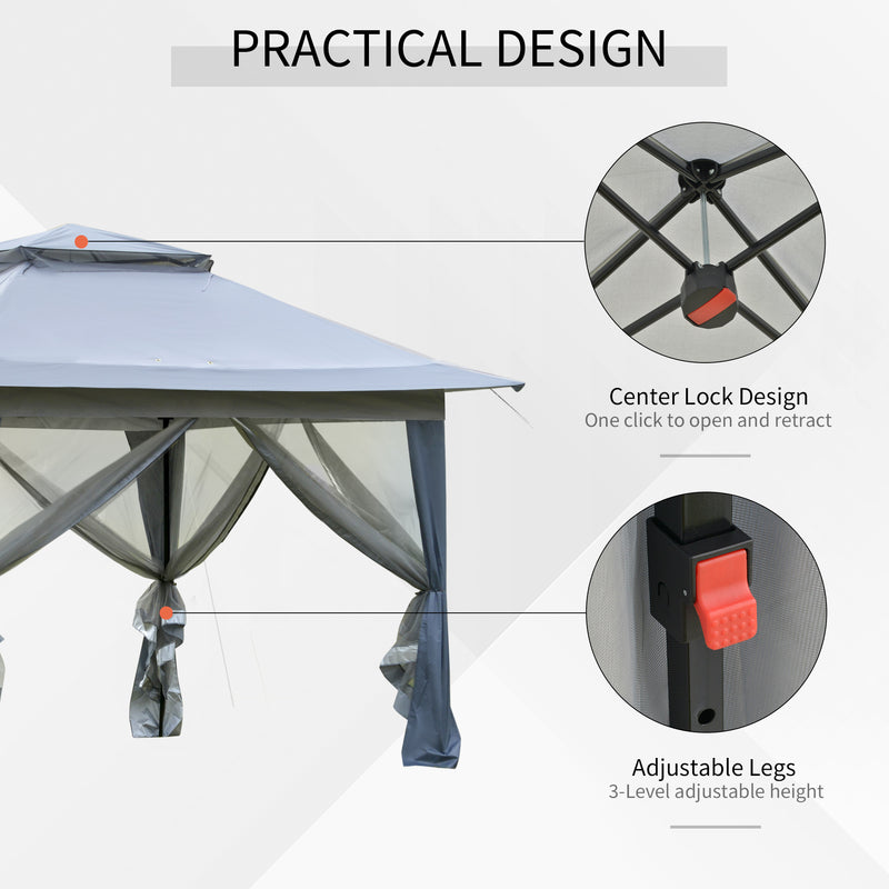 Gazebo da Giardino 3,64x3,64x2,94m in Acciaio e Tessuto Oxford Grigio-4