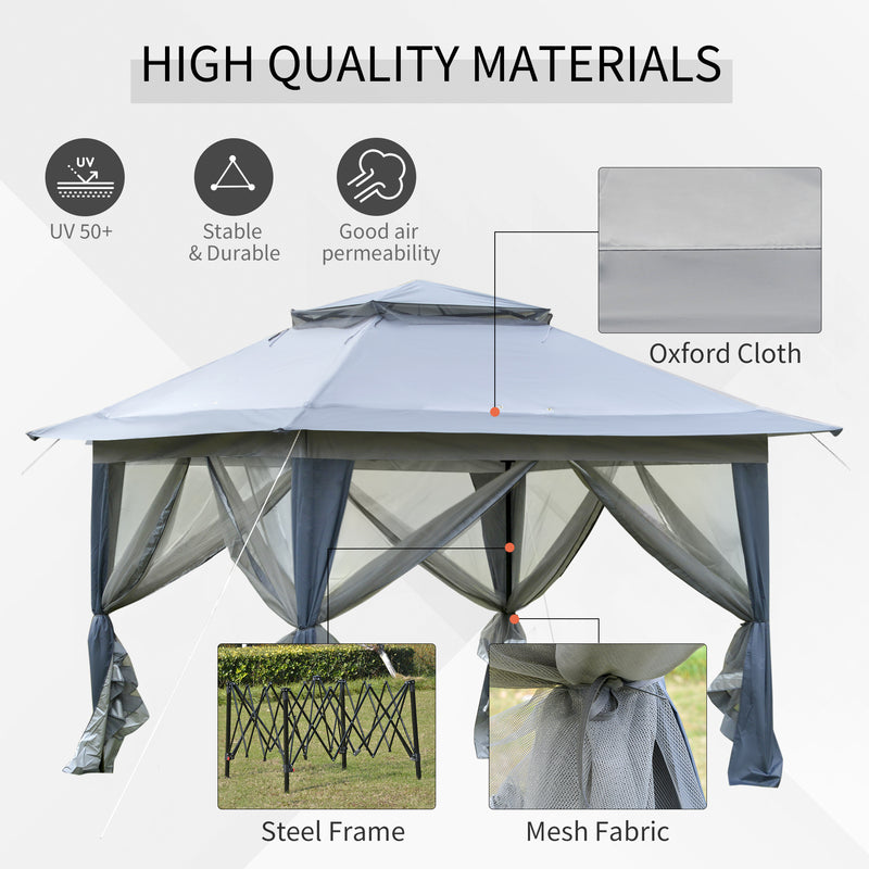 Gazebo da Giardino 3,64x3,64x2,94m in Acciaio e Tessuto Oxford Grigio-6