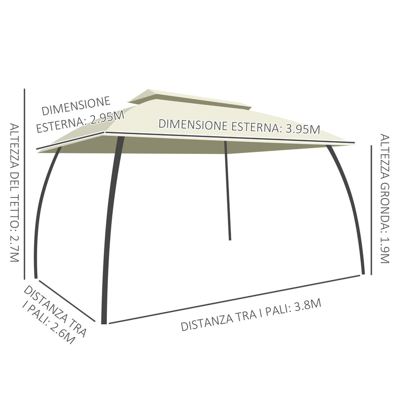 Gazebo da Giardino 3,95x2,95m in Acciaio Beige-3