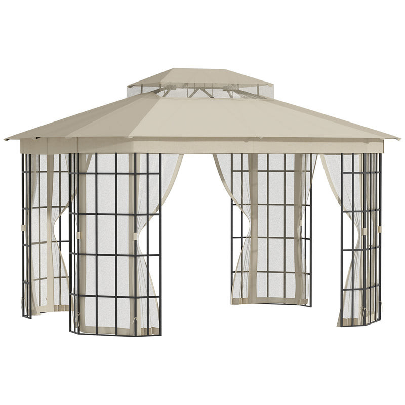 Gazebo da Giardino 3,65x3m in Metallo Beige-1