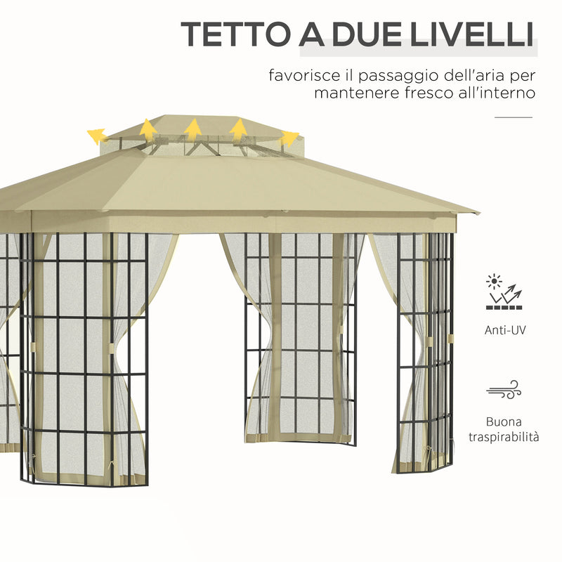 Gazebo da Giardino 3,65x3m in Metallo Beige-5