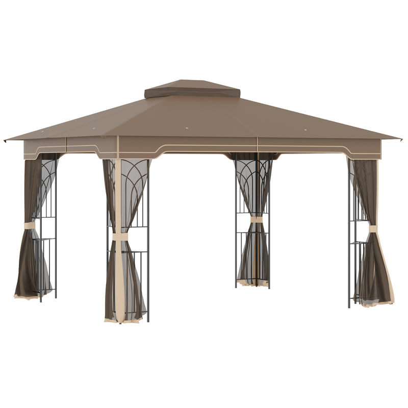 Gazebo da Giardino 3,65x3m in Metallo Marrone e Beige-1