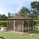 Gazebo da Giardino 3,65x3m in Metallo Marrone e Beige-2