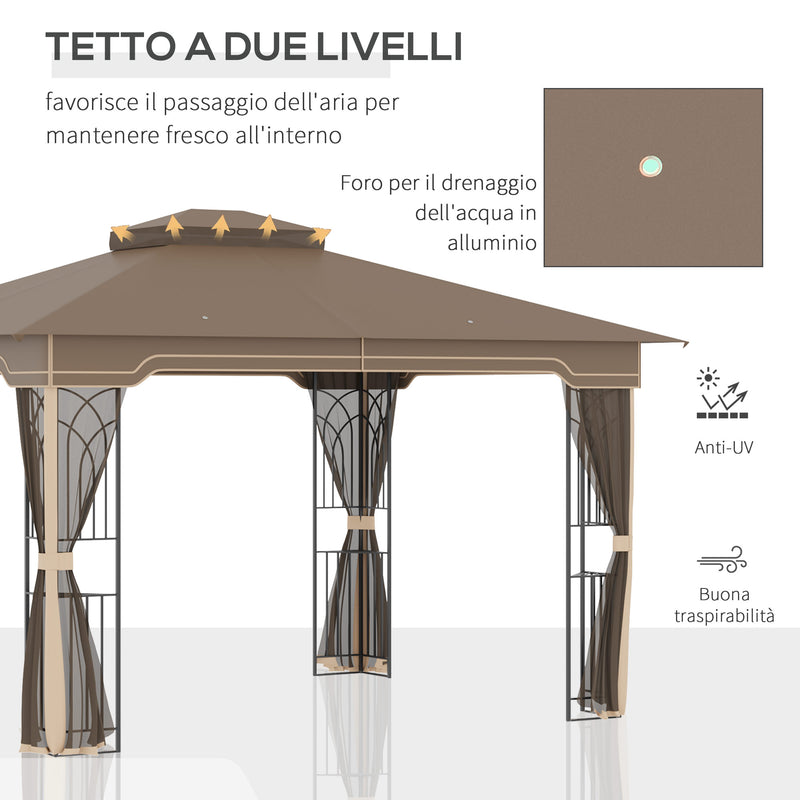 Gazebo da Giardino 3,65x3m in Metallo Marrone e Beige-5