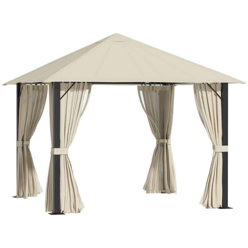 Gazebo da Giardino 2,97x2,97m con Zanzariere in Alluminio e Acciaio Khaki-1