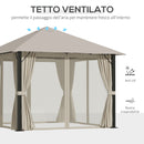 Gazebo da Giardino 2,97x2,97m con Zanzariere in Alluminio e Acciaio Khaki-4