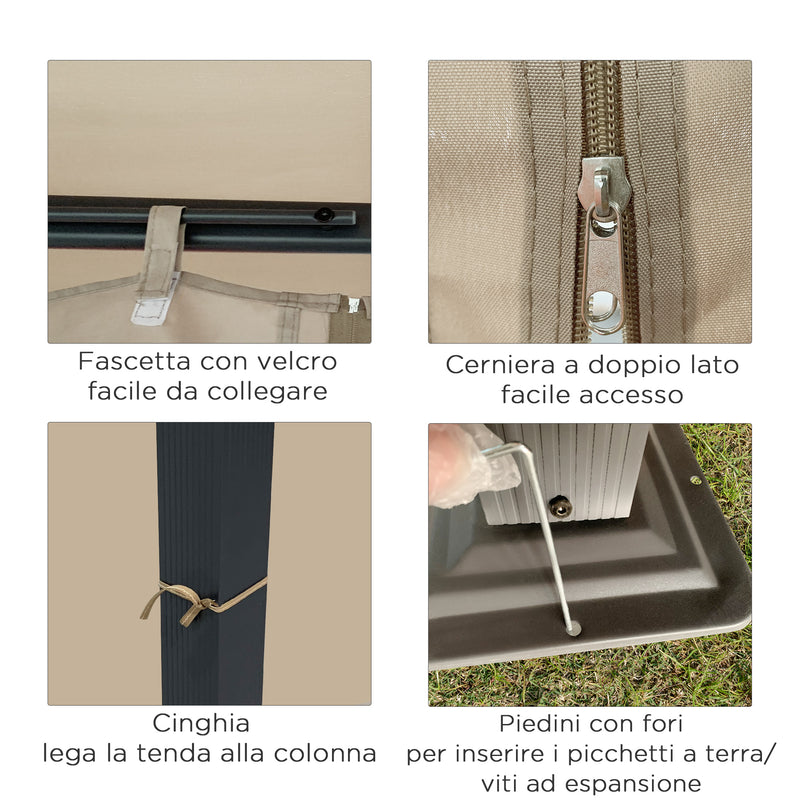 Gazebo da Giardino 3,98x2,98m con Zanzariere in Alluminio e Acciaio Khaki-6