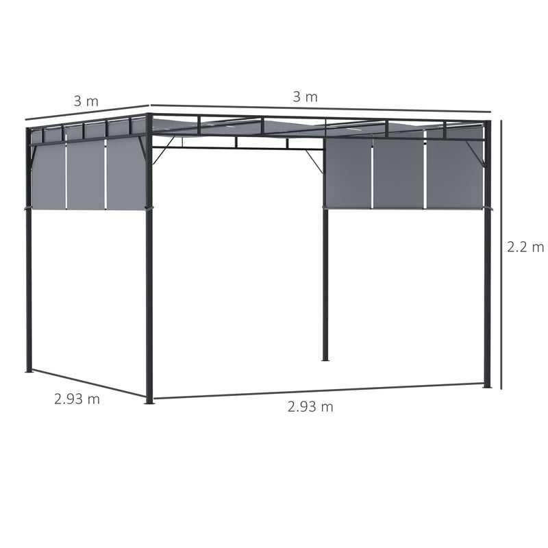 Pergola da Giardino 3x3m Tetto Scorrevole in Acciaio Grigio e Nero-3