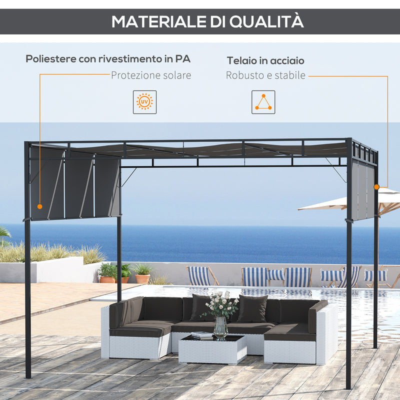 Pergola da Giardino 3x3m Tetto Scorrevole in Acciaio Grigio e Nero-4