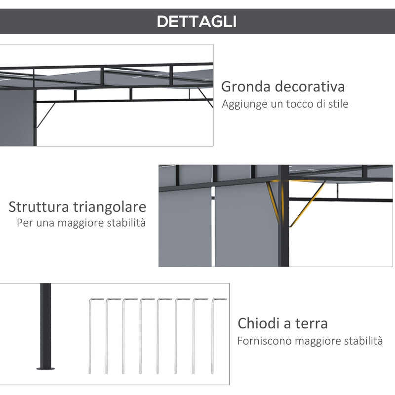 Pergola da Giardino 3x3m Tetto Scorrevole in Acciaio Grigio e Nero-6