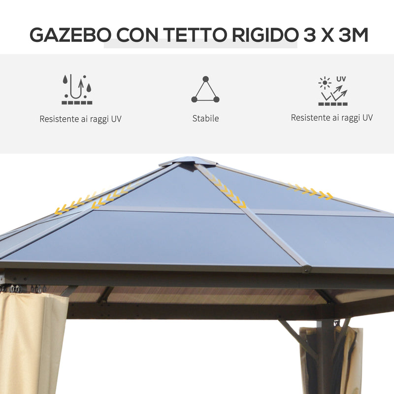 Gazebo da Giardino 2,94x2,94m con Zanzariere in Policarbonato Caffè e Khaki-4