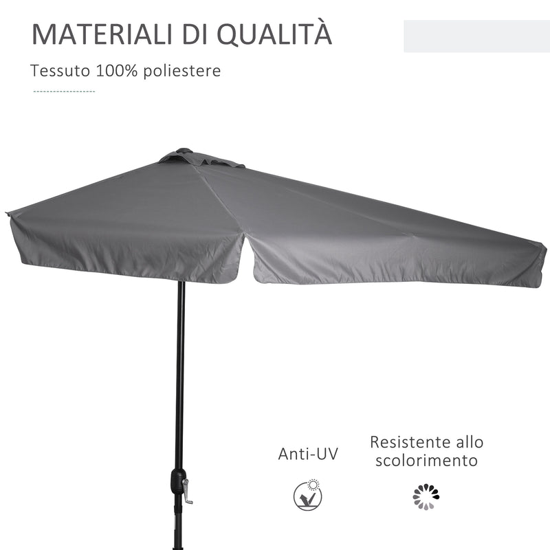 Mezzo Ombrellone da Giardino 230x130x249 cm in Metallo e Poliestere Grigio-6