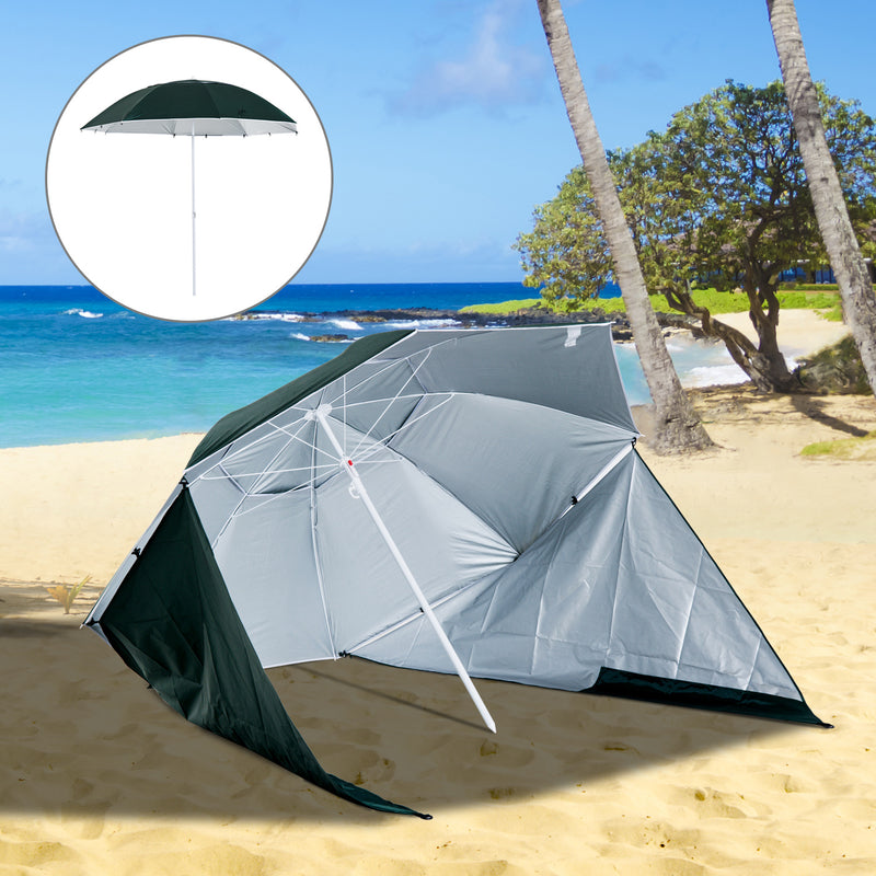 Ombrellone Tenda da Spiaggia in Metallo Ø2,1 mt   Verde Scuro-2