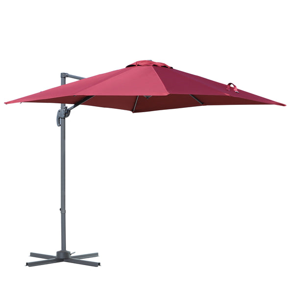 sconto Parasol de jardin décentralisé 2,45x2,45m avec rotation à 360° Rouge foncé