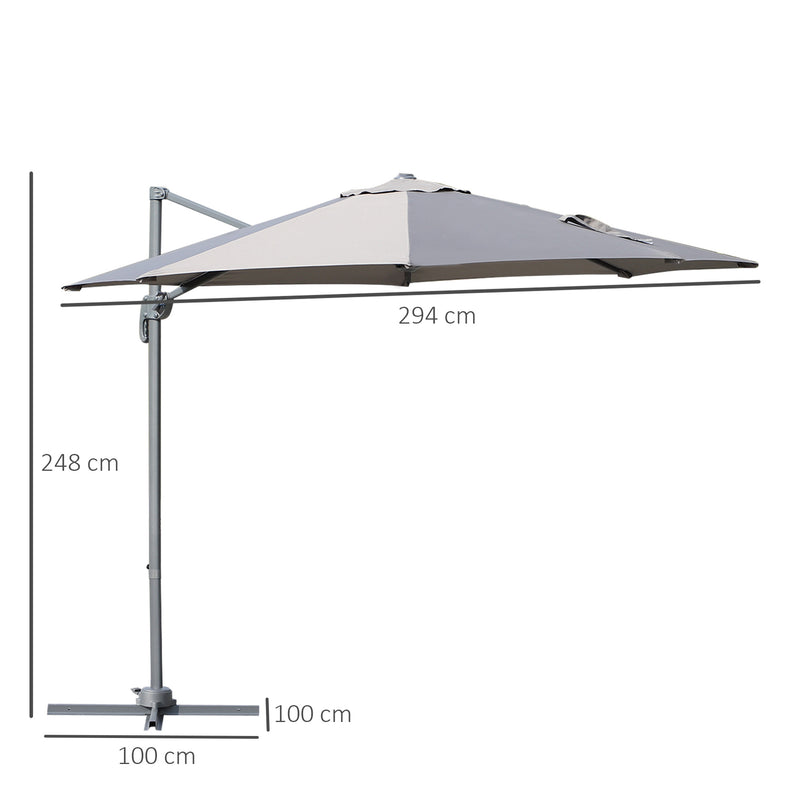 Ombrellone Decentrato da Giardino in Acciaio Ø2,95x2,5 m 360° Grigio -3