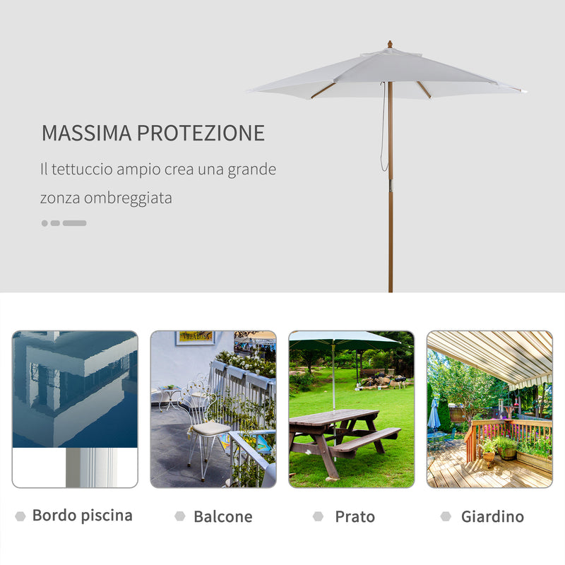 Ombrellone da Giardino in Bambù Ø2,5x2,3m  Bianco-4