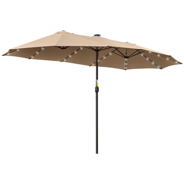 prezzo Parasol double avec lumières LED Ø4,5 m Mât Ø48 mm en Polyester et Acier Kaki