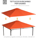 Tetto di Ricambio per Gazebo da Giardino 3x3 m in Poliestere  Morgan Arancione-7