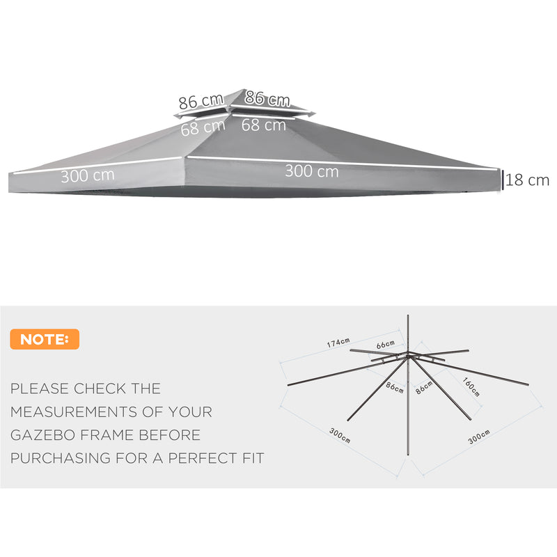 Tetto di Ricambio per Gazebo 3x3m a 2 Livelli e Resistente ai Raggi UV   Grigio Scuro-3