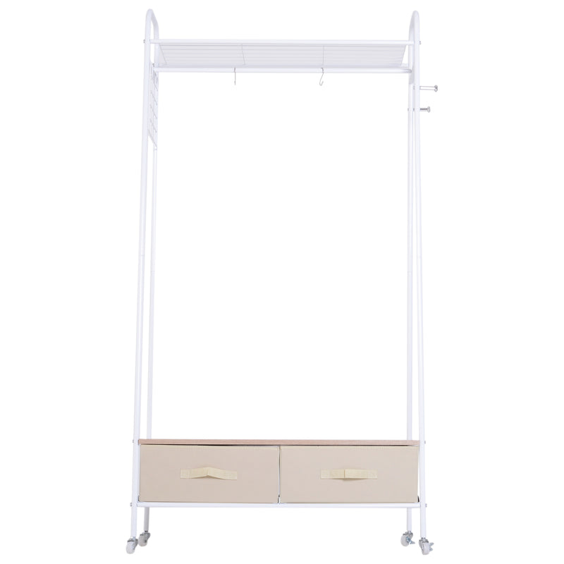 Stender Appendiabiti con 2 Cassetti in Metallo Bianco e Beige 99x47x185 cm -9