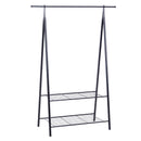 Stander Appendiabiti con 2 Ripiani Scarpiera in Acciaio Robusto Nero 100x46x148 cm -1