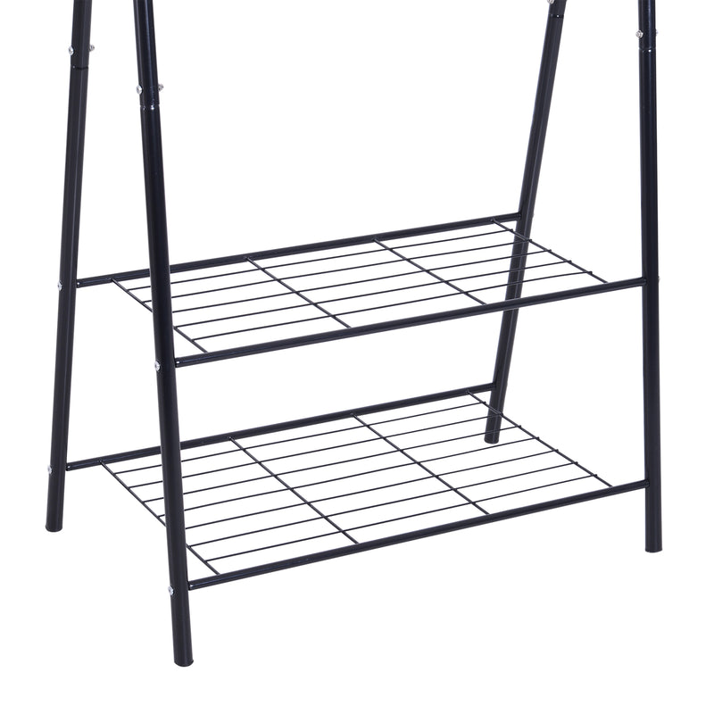 Stander Appendiabiti con 2 Ripiani Scarpiera in Acciaio Robusto Nero 100x46x148 cm -6