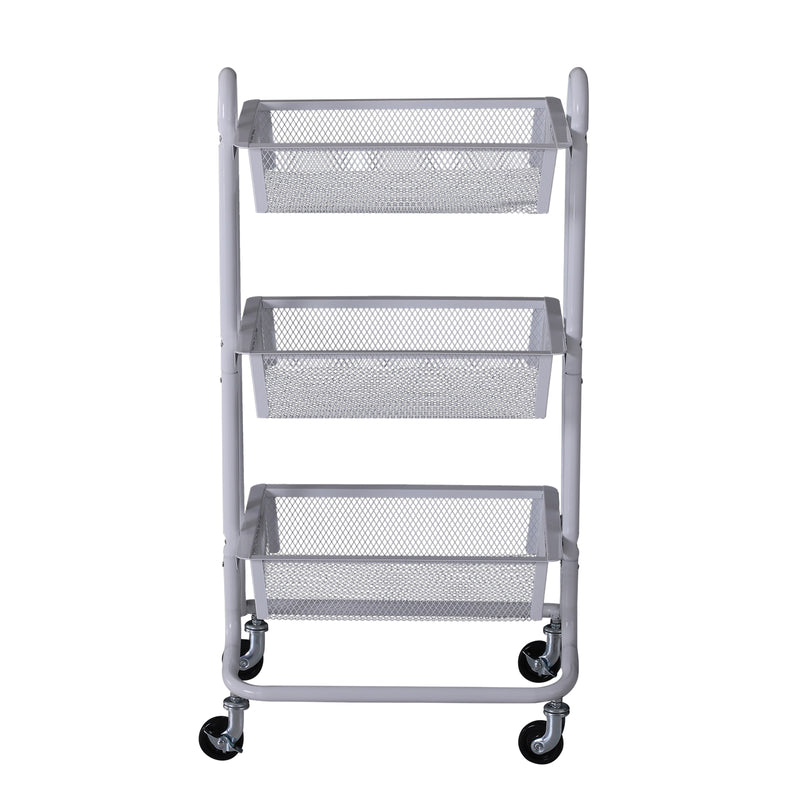 Carrello da Cucina Multiuso Salvaspazio 3 Livelli in Acciaio a Rete Bianco 47x38.5x89 cm -3