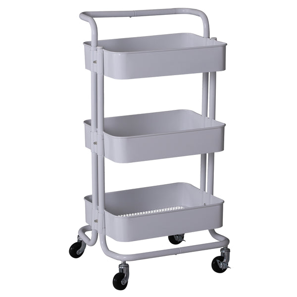 acquista Chariot de Cuisine Polyvalent Gain de Place 3 Niveaux en Acier Blanc 44x38x88 cm