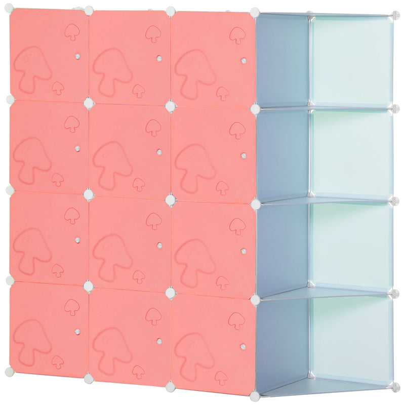 Scarpiera Modulare 145x47x145 cm 16 Cubi in Plastica Rosa e Blu-1