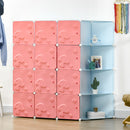 Scarpiera Modulare 145x47x145 cm 16 Cubi in Plastica Rosa e Blu-2