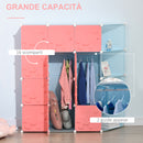 Scarpiera Modulare 145x47x145 cm 16 Cubi in Plastica Rosa e Blu-5