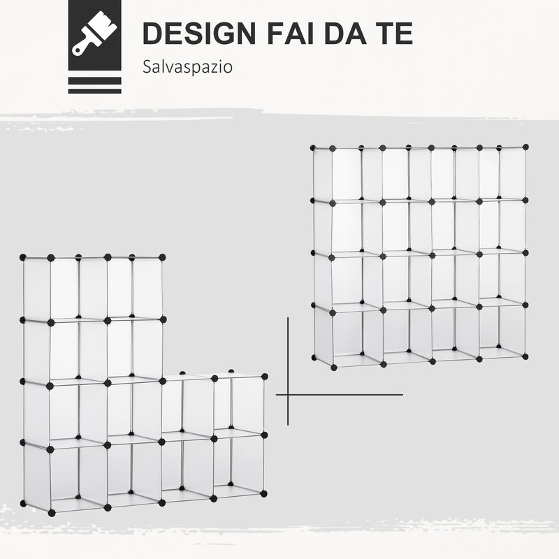 Scarpiera Modulare 125x32x125 cm 16 Cubi in Plastica e Acciaio Trasparente-5