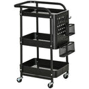 Carrello Portavivande da Cucina 3 Ripiani 51,5x32x75,6 cm con Ruote in Acciaio Nero-1