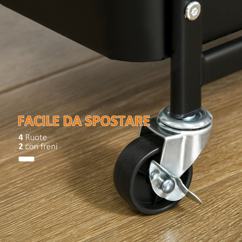 Carrello Portavivande da Cucina 3 Ripiani 51,5x32x75,6 cm con Ruote in Acciaio Nero-7