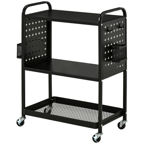 Chariot de cuisine 3 étagères 70x33,4x80,5 cm avec roues en acier noir sconto