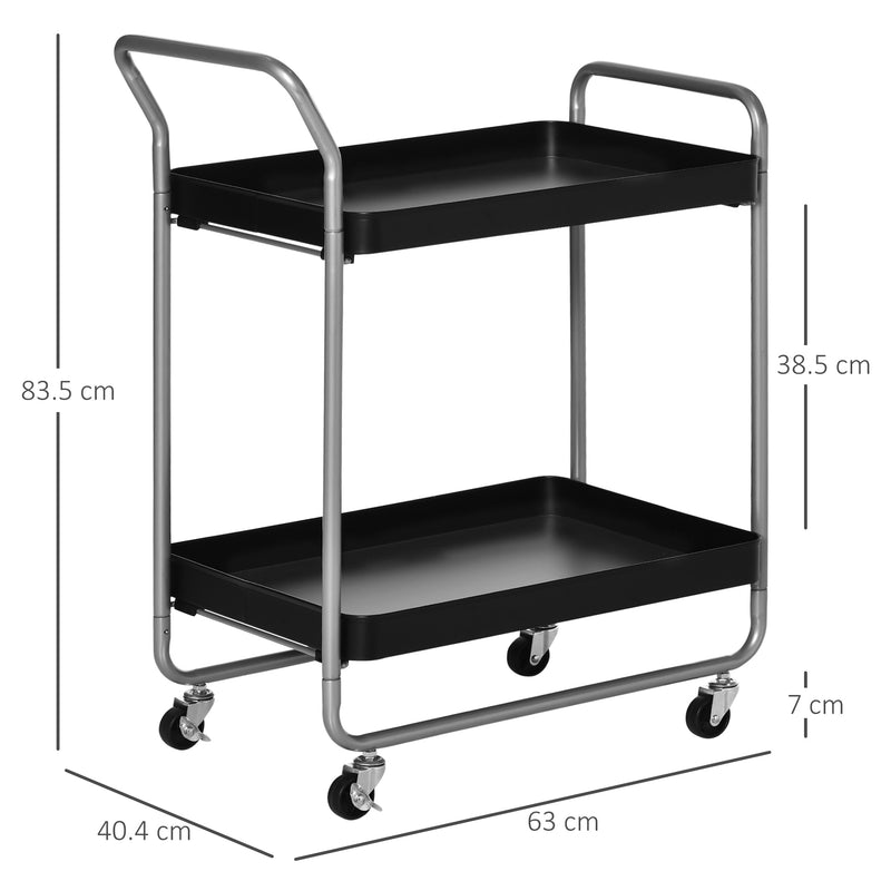 Carrello Portavivande da Cucina 2 Ripiani 63x40,4x83,5 cm con Ruote in Metallo Nero-3