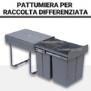 Pattumiera Differenziata 3 Contenitori 48x34,2x41,8 cm 40lt per Mobili Grigio-4