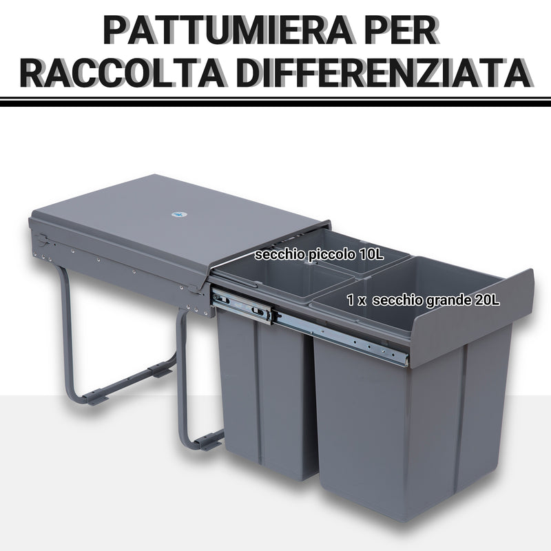 Pattumiera Differenziata 3 Contenitori 48x34,2x41,8 cm 40lt per Mobili Grigio-4