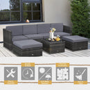 Set Salotto da Giardino Divano 2 Pouf e Tavolino in Rattan Grigio-7