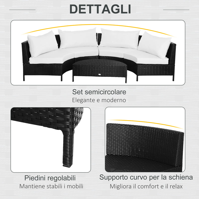 Set Salotto da Giardino Divano in Rattan Sintetico e Tavolino  Nero-6