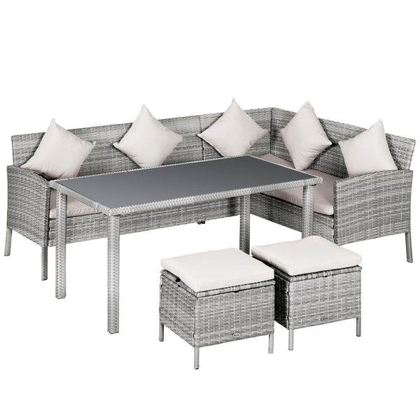 Salon de jardin en rotin 2 canapés d'angle table basse 2 tabourets gris online