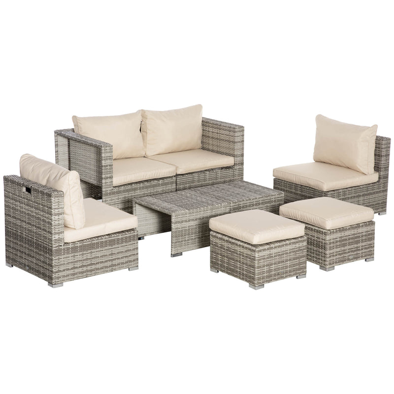 Set Salotto da Giardino Divano 2 Poltrone Tavolino e 2 Poggiapiedi in Rattan Beige e Grigio-1