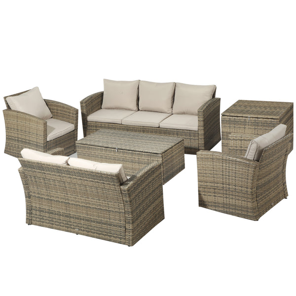 acquista Ensemble Salon de Jardin 2 Canapés 2 Fauteuils Table Basse et Table Conteneur en Rotin Beige