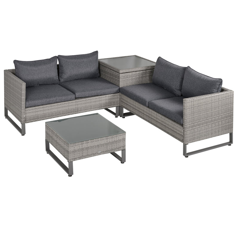 Set da Giardino 2 Divani Angolari Contenitore e Tavolino in Rattan Grigio-1