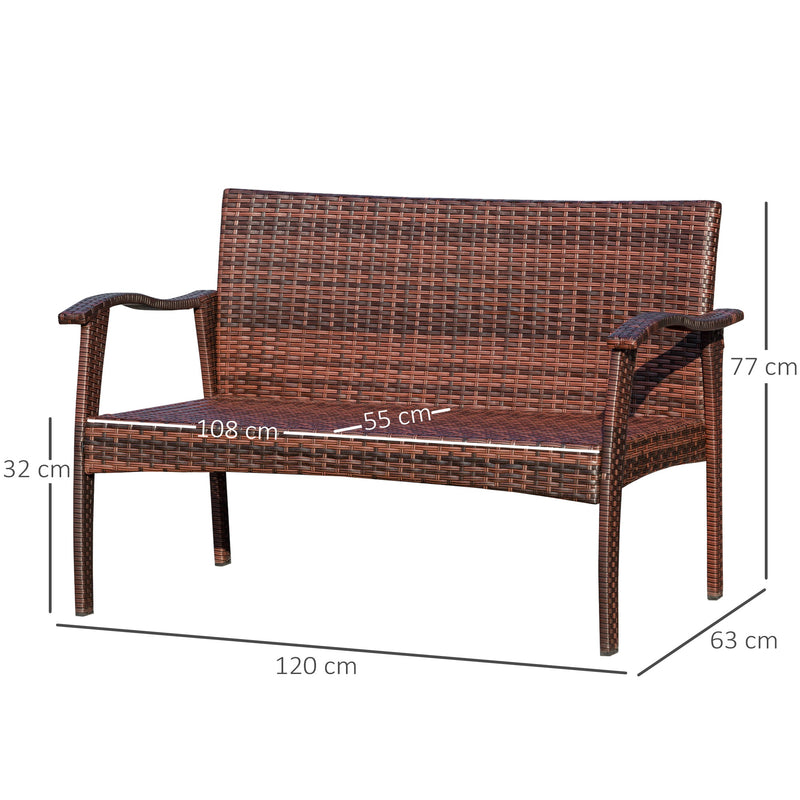 Divano 2 Posti da Giardino 120x63x77 cm in Rattan con Cuscini Marrone e Cachi-3