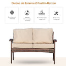 Divano 2 Posti da Giardino 120x63x77 cm in Rattan con Cuscini Marrone e Cachi-4