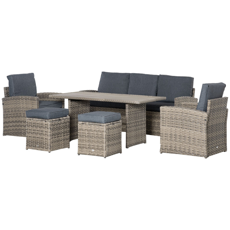 Set Salotto da Giardino Divano 2 Poltrone 2 Sgabelli e Tavolino in Rattan Polietilene Grigio-1