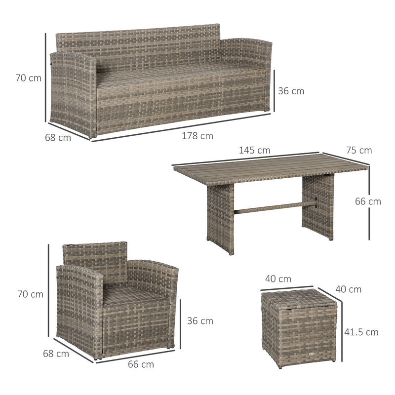 Set Salotto da Giardino Divano 2 Poltrone 2 Sgabelli e Tavolino in Rattan Polietilene Grigio-3